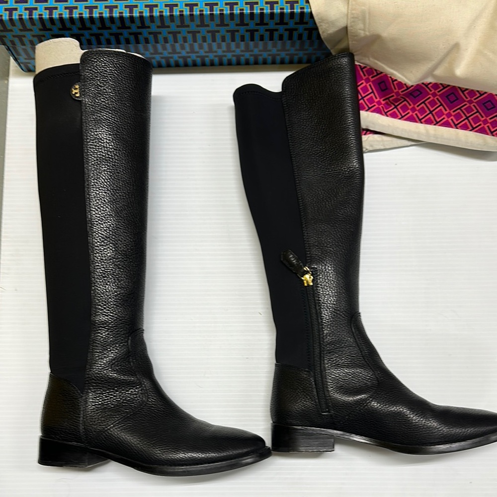 Tory Burch Selden Black Over the Knee Boots Sleek Leather Design